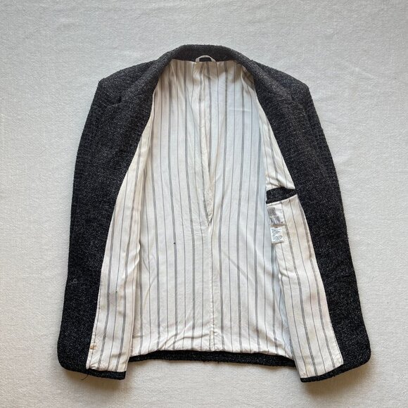 Vintage 90s Cosi L'Uomo B&W Wool Blend Boucle Blazer Jacket Sports Coat Size 44R - Picture 4 of 7